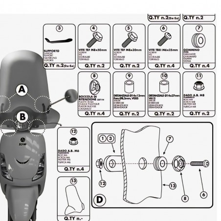 KIT FISSAGGIO A293AK PER SYM FIDDLE II 50-125 (2009) KAPPA MOTO