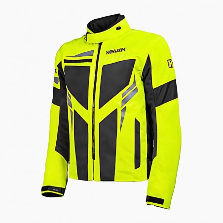 GIACCA MOTO ESTIVA TRAFORATA IMPERMEABILE HEVIK IKARO NERO GIALLO FLUO TAGLIA L